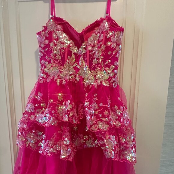 NWT Stacee's A-line Sweetheart Short/Mini Tulle Dress w Ruffles, Sequin - Picture 1 of 6